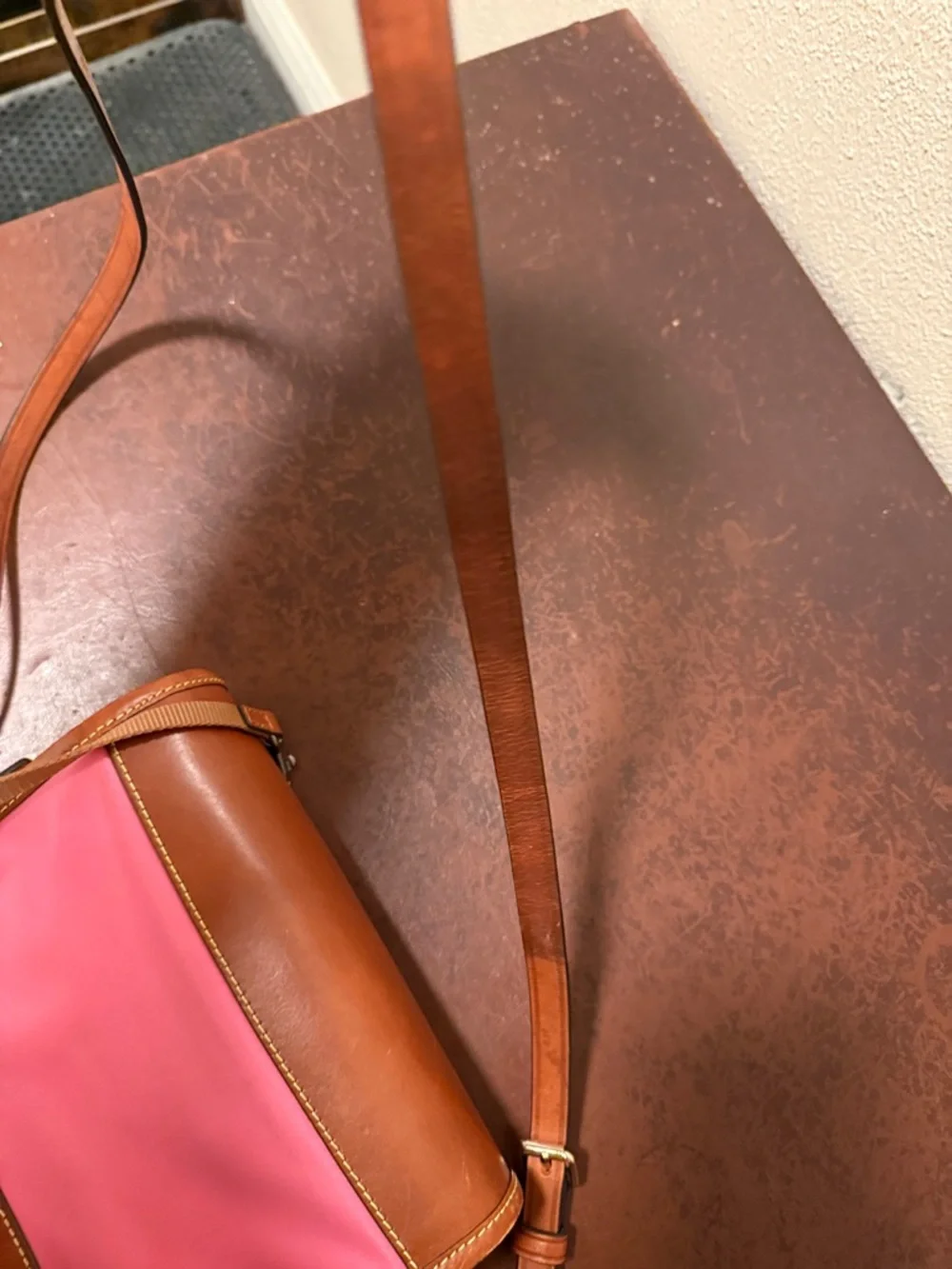 Dooney & Bourke Pink and Tan Leather-Trim Crossbody - Picture 3 of 4
